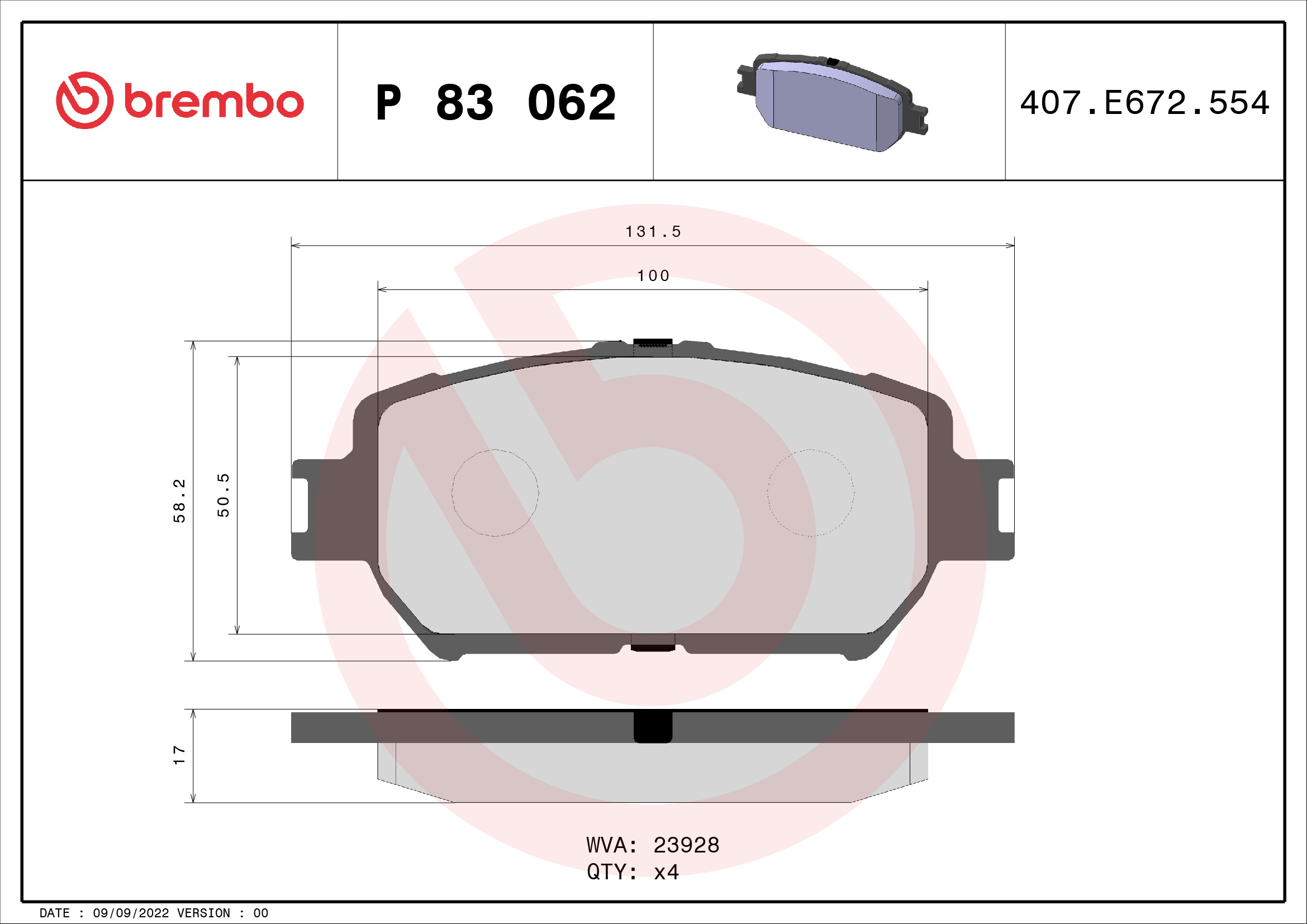 A.B.S. P 83 062 BREMBO Bremsbelagsatz, Scheibenbremse